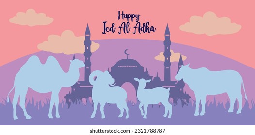 vector image camel, cow, sheep and goat for Eid al-Adha 