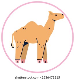 Imagem vetorial do ícone de camelo dentro de um círculo com uma linha rosa