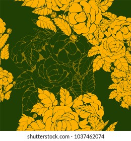 Vector image. Camellia - flowers and leaves. Perfumery and cosmetic plants. Wallpaper. Use printed materials, signs, posters, postcards, packaging. 