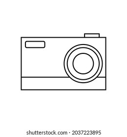 Vector image of a camera with black outlines on a white background. Video camera app icon and texture. Studio camera for photographer outline icon.
