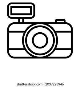 Vector image of a camera with black outlines on a white background. Video camera app icon and texture. Studio camera for photographer outline icon.