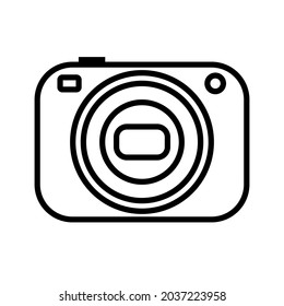 Vector image of a camera with black outlines on a white background. Video camera app icon and texture. Studio camera for photographer outline icon.