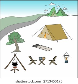 Vector Imagen de vacaciones de camping con combinación de colores 