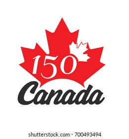 A vector image of Canada 150 anniversary in red, white and dark grey.
