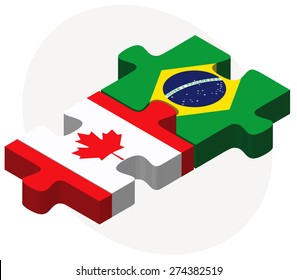 Vector Image - Canada and Brazil Flags in puzzle isolated on white background