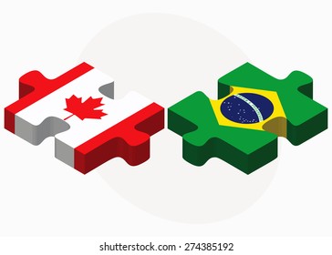 Vector Image - Canada and Brazil Flags in puzzle isolated on white background