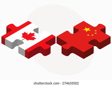 Vector Image - Canada and China Flags in puzzle isolated on white background

