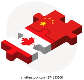 Vector Image - Canada and China Flags in puzzle isolated on white background

