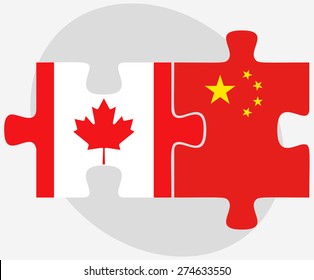 Vector Image - Canada and China Flags in puzzle isolated on white background

