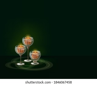 Vector image of candlesticks with burning candles on a noble green background, perfect for composing your lettering or design. EPS 10