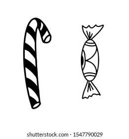 Vector image of the candy. Isolated object.  White background. New Year's . Christmas.