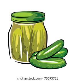 vector image of canned pickles in the glass jar