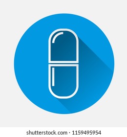 Vector image capsules, tablets. Picture of the medicine on blue background. Flat image capsules with long shadow. Layers grouped for easy editing illustration. For your design.