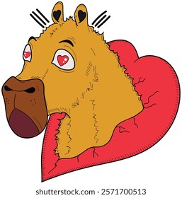 Vector image of a capybara on a white background. Capybara in love. Sticker