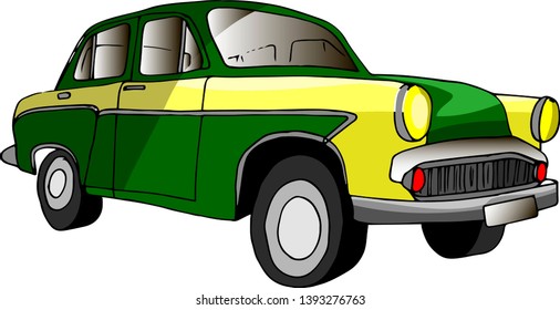 Vector image of a car in cartoon style. Machine view from the side of green. Vector, isolate