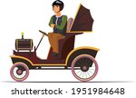 Vector image of a car of the early 20th century with a man driving