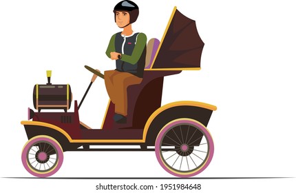 Vector Image Of A Car Of The Early 20th Century With A Man Driving