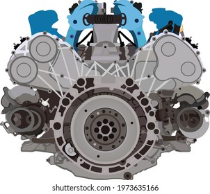 Vector Image of car engine isolated on wihte background. motor vehicle internal combustion engine
