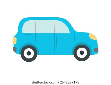 A vector image of a car, hand-drawn.A blue car highlighted on a white background.  A graphic element. Vector illustration of a car.