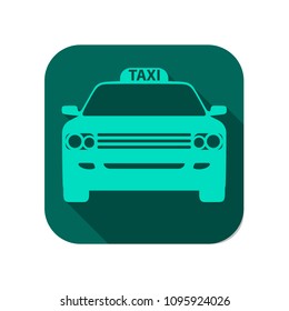 Vector image of a car taxi on a green background with a shadow effect. Car Taxi icon on green background with shadow effect