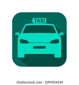 Vector image of a car taxi on a green background with a shadow effect. Car Taxi icon on green background with shadow effect