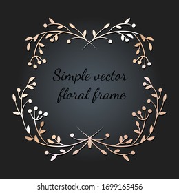 Vector image of a card with a floral frame on a dark background and the inscription Simple vector floral frame