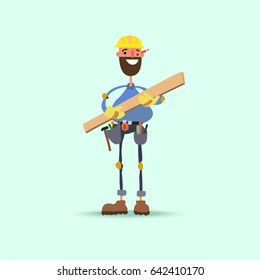Vector image of a carpenter, with a plank in his hands.