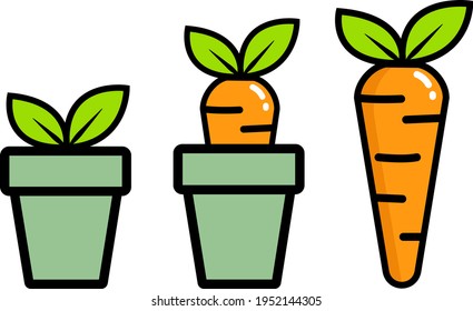 Vector image of a carrot. Carrots in a pot. Carrot icons. EPS