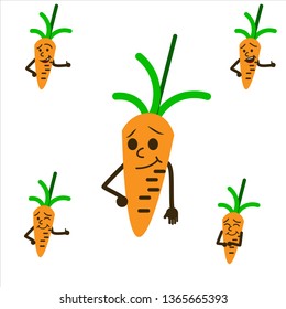 Vector image of carrot cartoon character, with a set of emotions.
