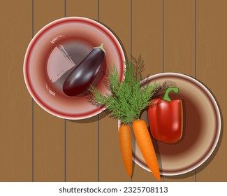 Imagen vectorial de zanahoria, berenjena y pimienta roja