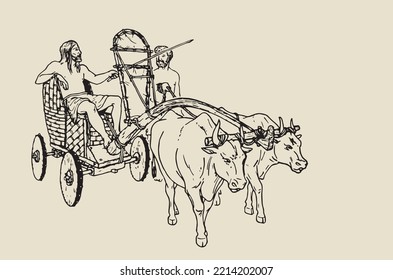 
Vector image - cart drawn by buffaloes