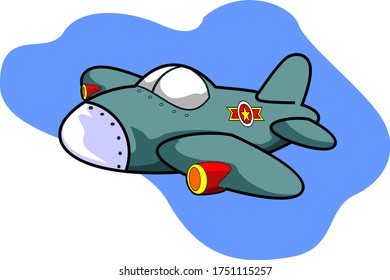 
Vector image of a cartoon airplane in the sky