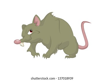 Vector image of cartoon big scary rat
