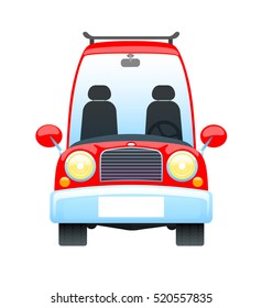 Vector image of the cartoon car. Red retro car.