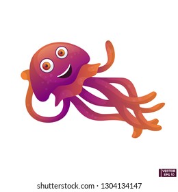 Vector image. Cartoon character funny carefree jellyfish smiling.