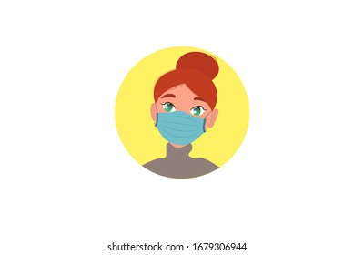 Vector image of cartoon character in medical blue mask.
