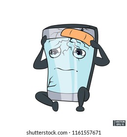 Vector image. Cartoon character smartphone - broken, cracks glass, sick. Icon Emotions phone.