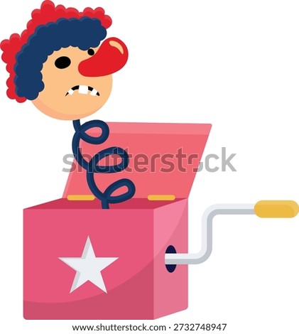 Vector image of a cartoon clown emerging from a box, available for 1 credit, USD $1.