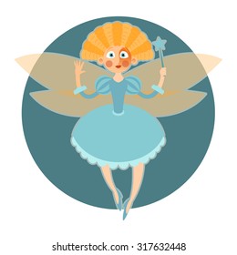 Vector image of a cartoon fantasy Fairy and her magic wand