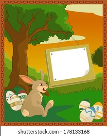 Vector image of cartoon forest with easter bunny