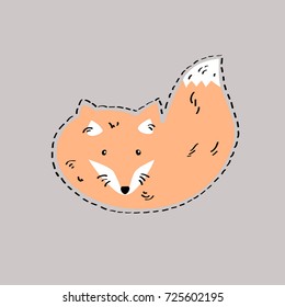 Vector image of a cartoon fox drawn in a linear cartoon style on a blue background. Can be used as an illustration on a greeting card, a print on clothes or stickers.