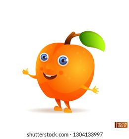 Vector image. Cartoon fruit character orange peach. Healthy vegetarian food.