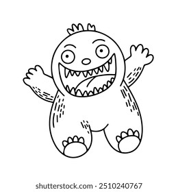 Vector image. Cartoon monster drawing. Halloween. Coloring page, doodles