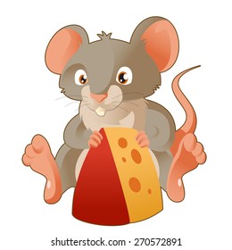 Vector image of a cartoon mouse and its cheese