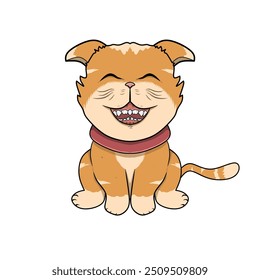 Vector image of a cartoon orange cat with cute teeth for stickers and t-shirt screen printing