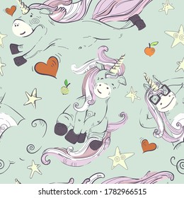 Vector image of a cartoon pony. Drawn unicorn. Vector print
Children's, cartoon drawing.