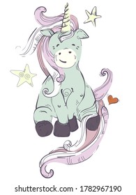 Vector image of a cartoon pony. Drawn unicorn. Vector print
Children's, cartoon drawing.