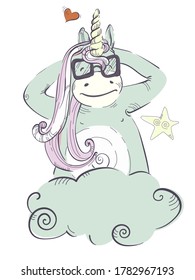 Vector image of a cartoon pony. Drawn unicorn. Vector print
Children's, cartoon drawing.