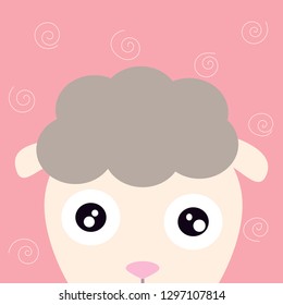 vector image of a cartoon sheep head on a pink background with spirals