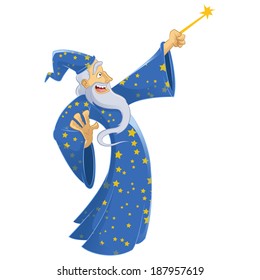 Vector image of an cartoon smiling wizard